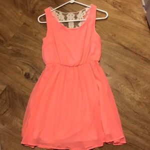 sage neon pink and cream lace dress